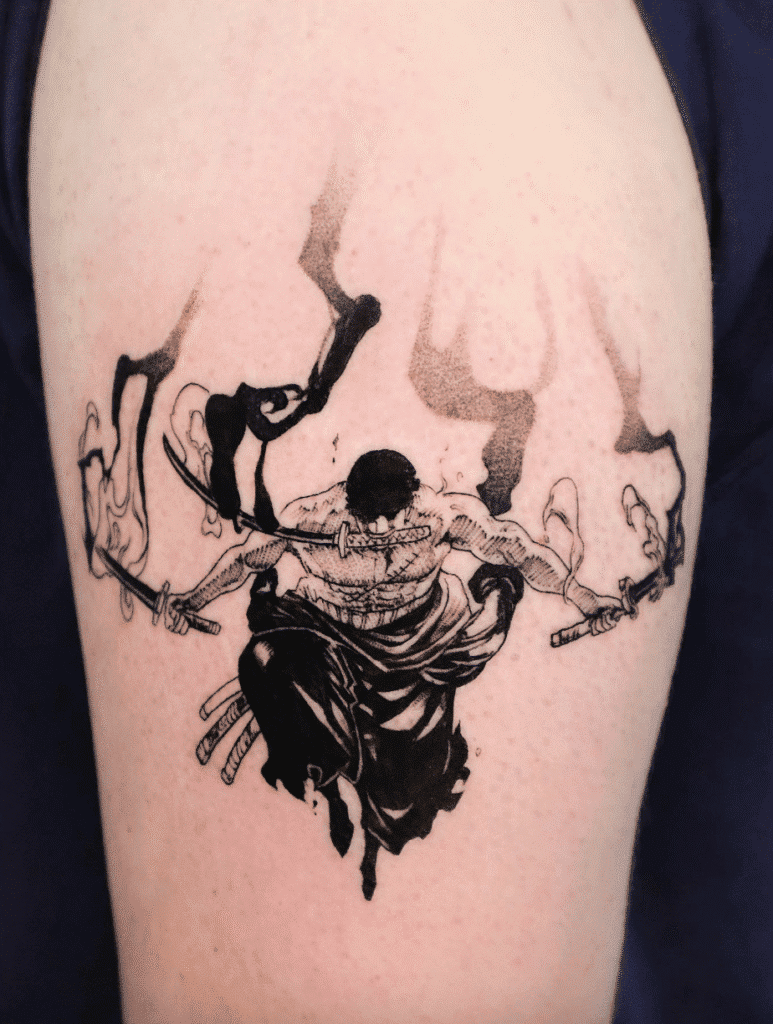3 sword Rororona Zoro One Piece Tattoo