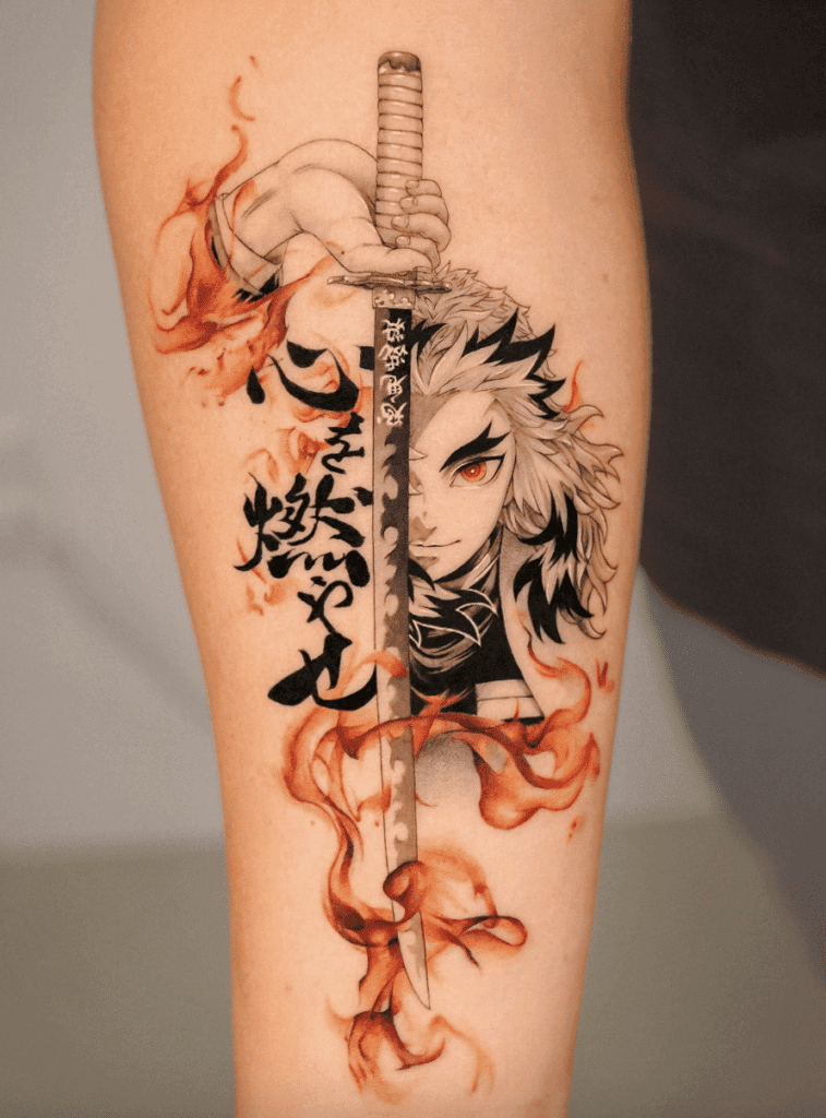 Demon Slayer Kimetsu no Yaiba Rengoku Anime Tattoo