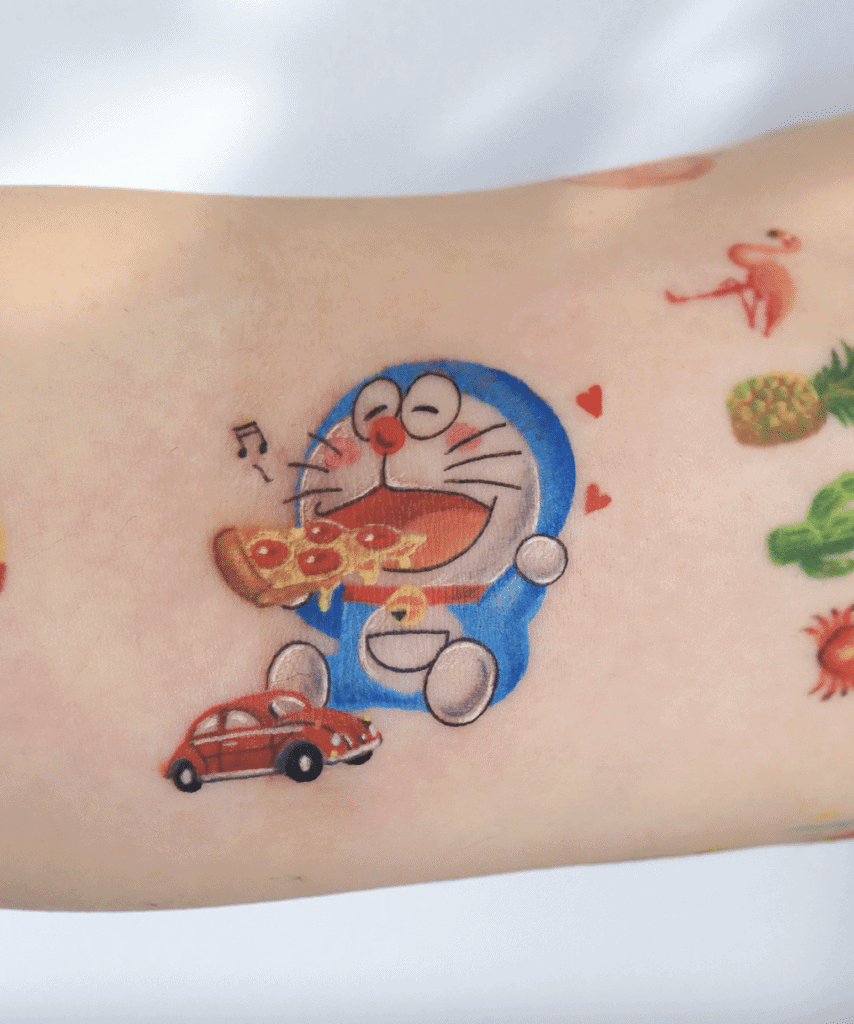 Doreamon Pizza Anime Tattoo