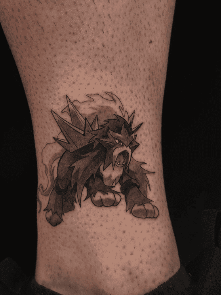 Entei Black Ink Johto Pokémon Tattoo
