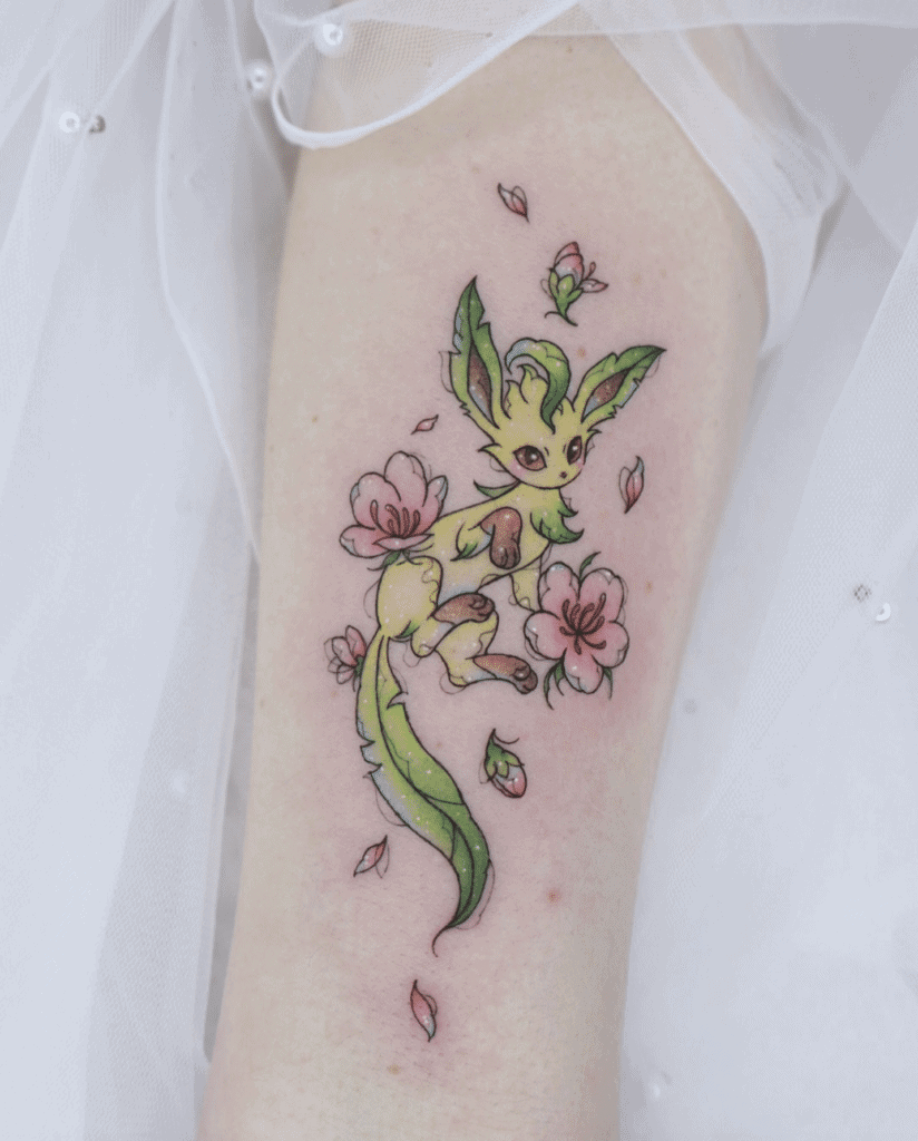 Leafeon Flower Sinnoh Pokémon Tattoo