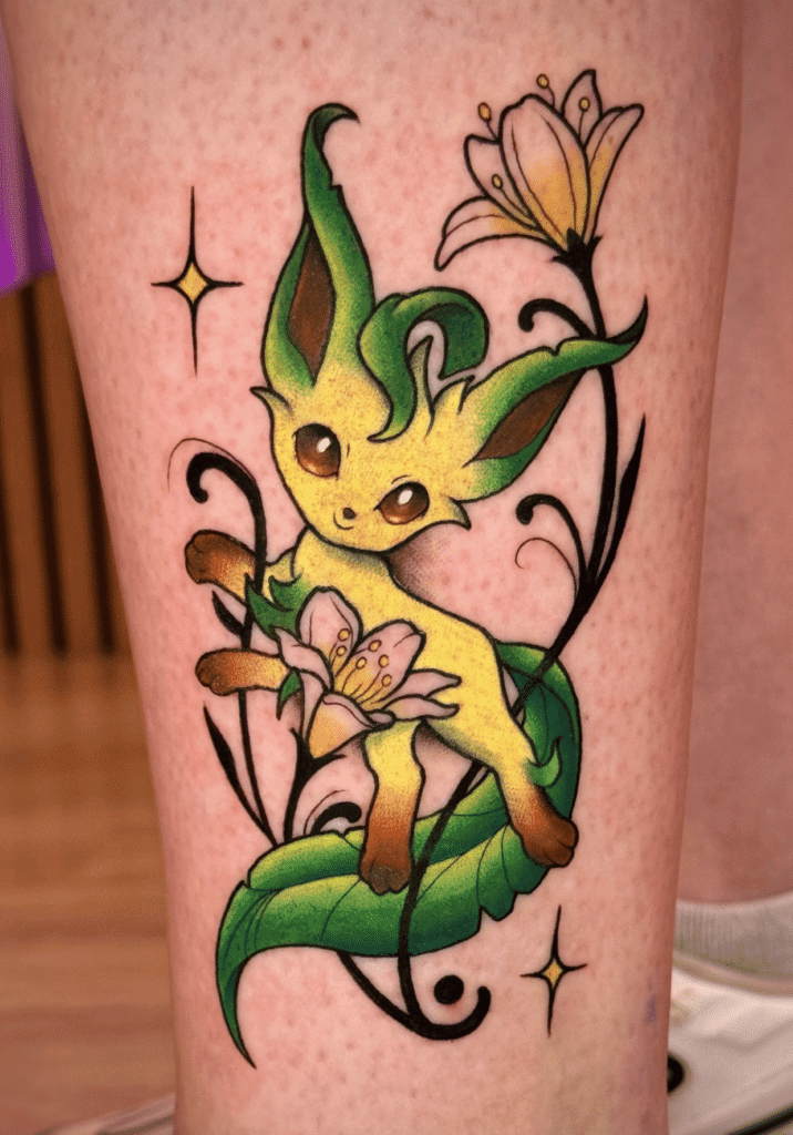 Leafeon Happy Sinnoh Pokémon Tattoo