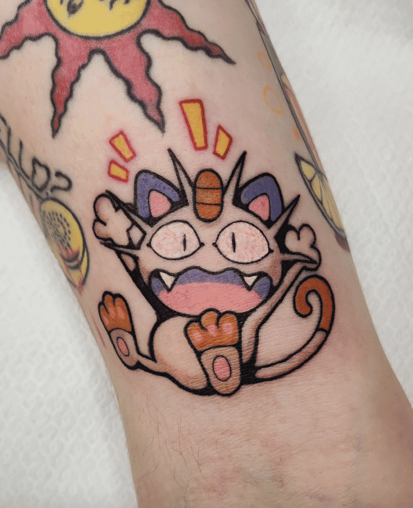 Meowth Falling Johto Pokémon Tattoo
