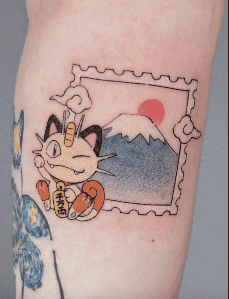 Meowth Stamp Johto Pokémon Tattoo