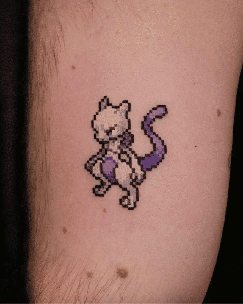 Mewtwo Pixel Johto Pokémon Tattoo