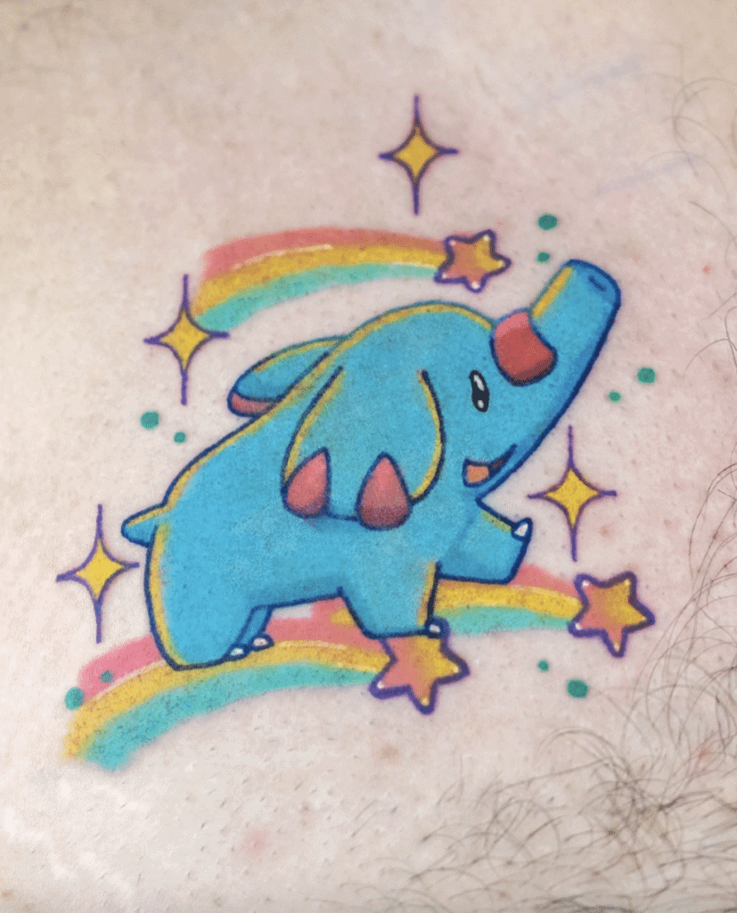 Phanpy Rainbow Johto Pokémon Tattoo