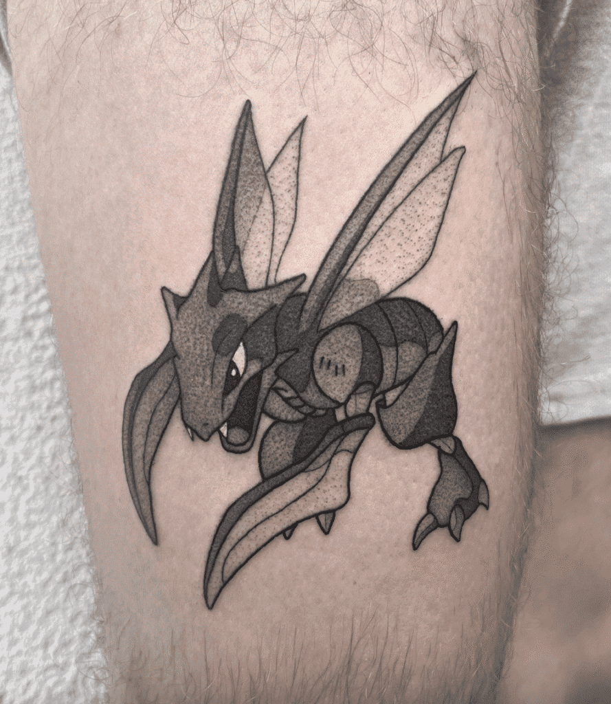 Scyther Black White Johto Pokémon Tattoo