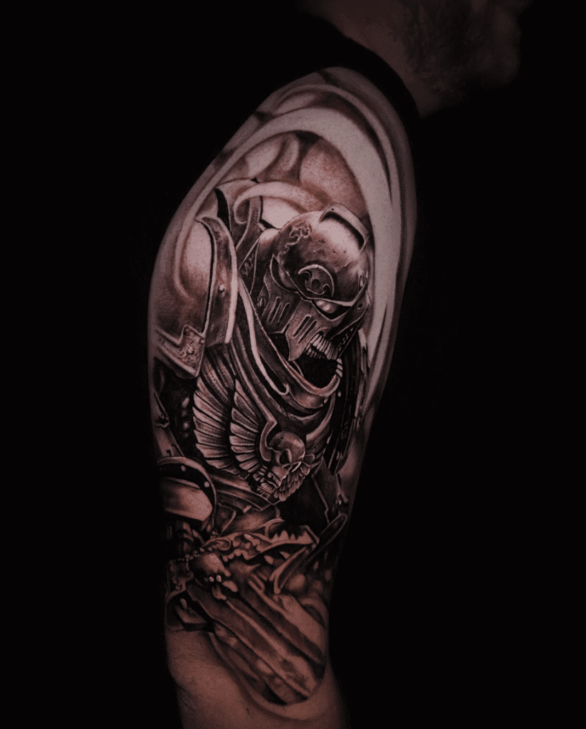 Ultra Marine Black and White Warhammer 40k Tattoo