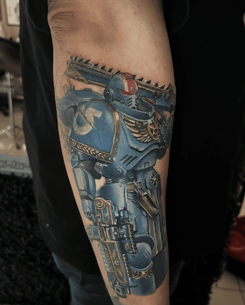 Ultra Marine Chainsword Warhammer 40k Tattoo