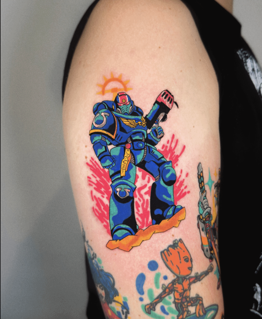 Ultra Marine Coloured Warhammer 40k Tattoo