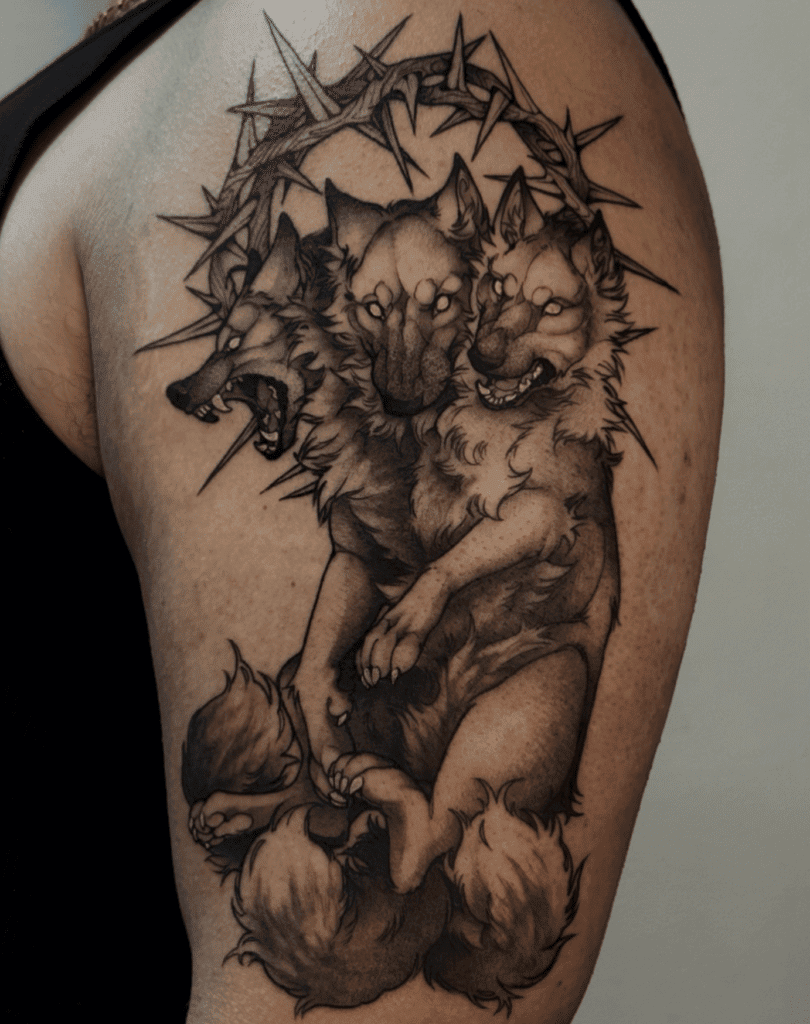 Cerberus Crown Greek Mythology Tattoo