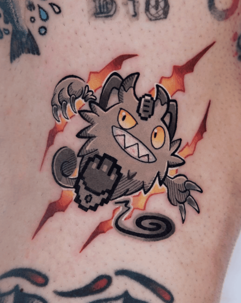 Galarian Angry Meowth Galar Pokémon Tattoo