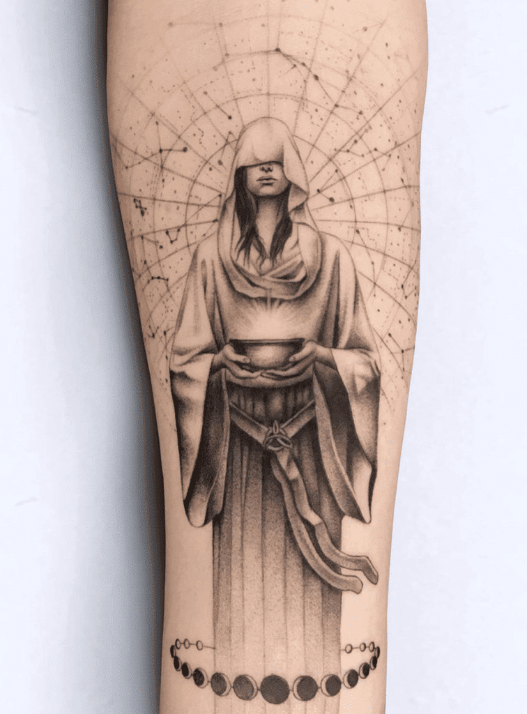 Hestia Cloak Greek Mythology Tattoo
