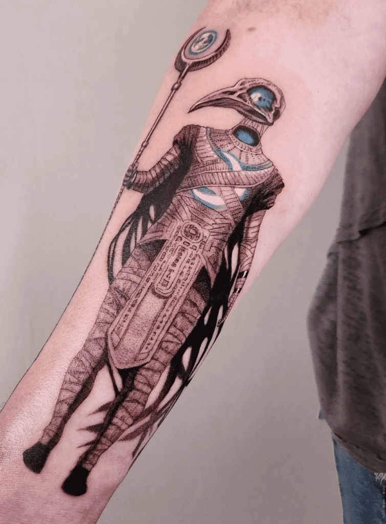 Khonsu Blue Egyptian Mythology Tattoo