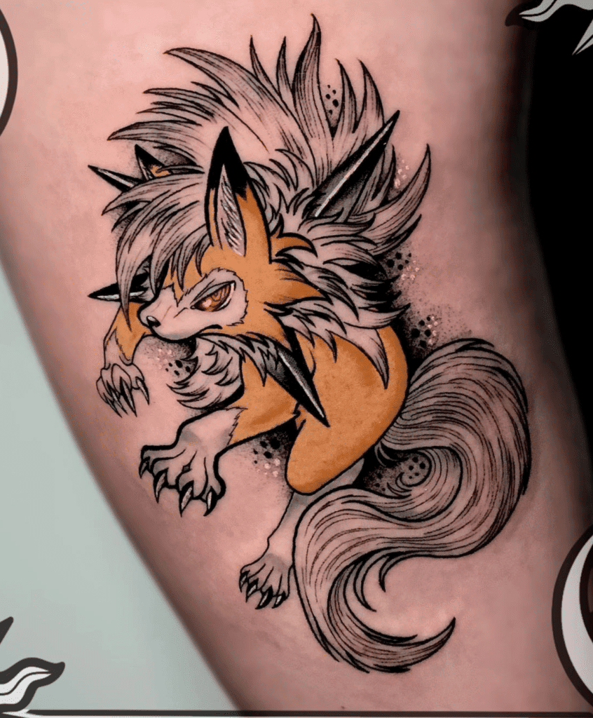 Lycanroc Dusk Red Alola Pokémon Tattoo