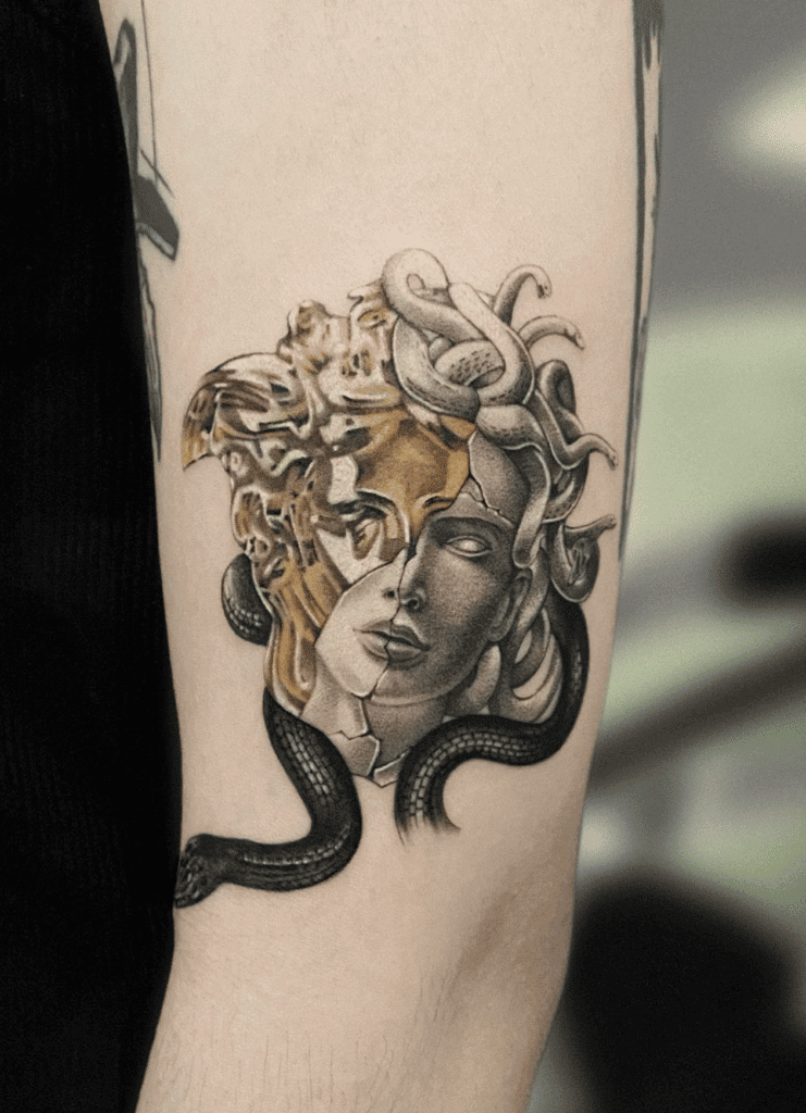 Medusa Gold Greek Mythology Tattoo