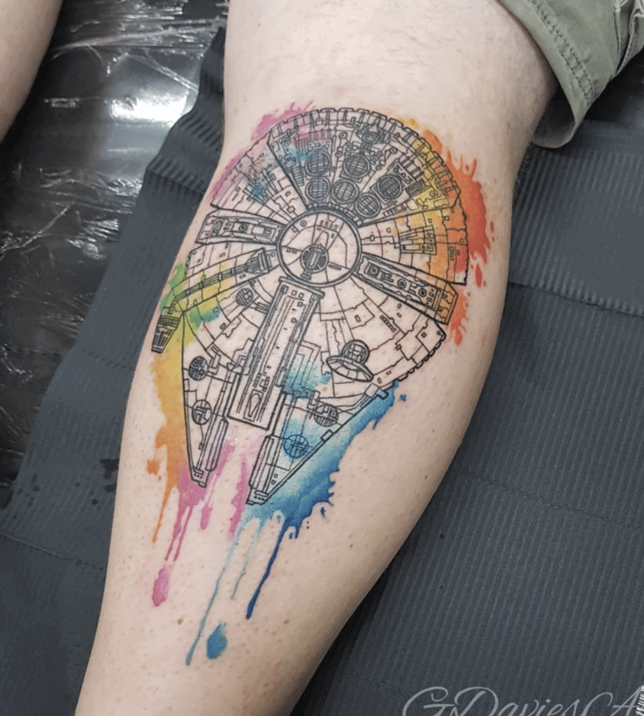 Millennium Falcon Watercolour Star Wars Tattoo