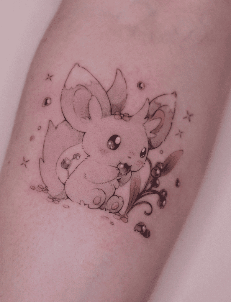 Minccino Floral Unova Pokémon Tattoo