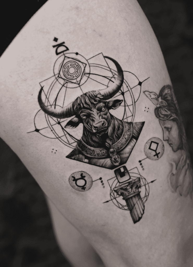 Minotaur Geometric Greek Mythology Tattoo
