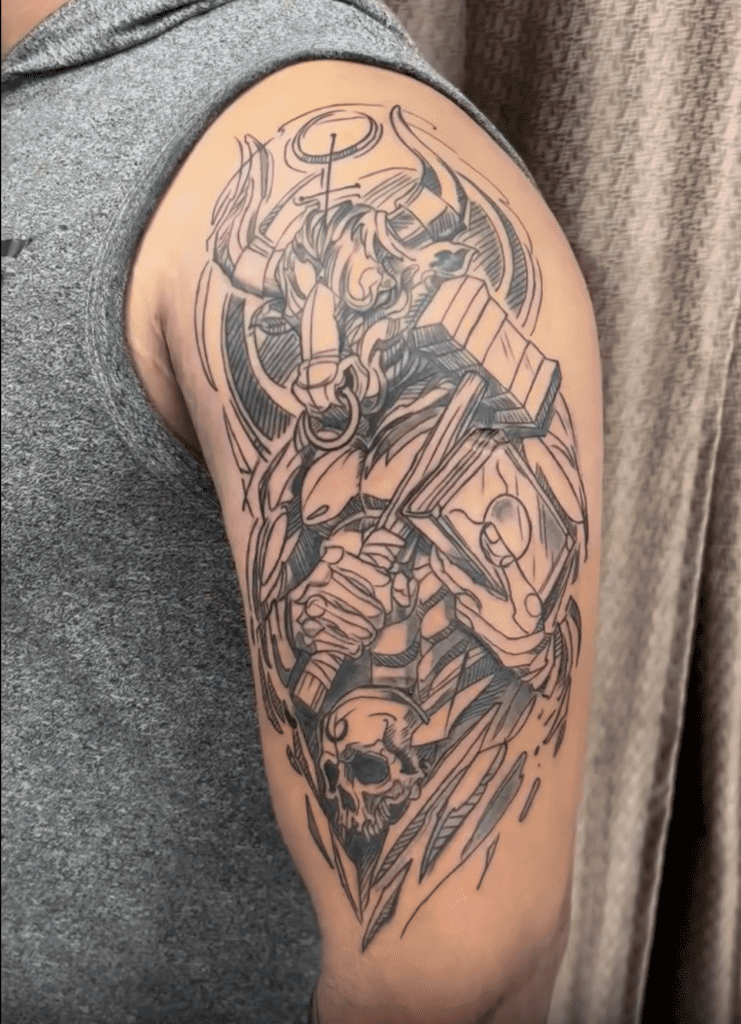 Minotaur Hammer Greek Mythology Tattoo