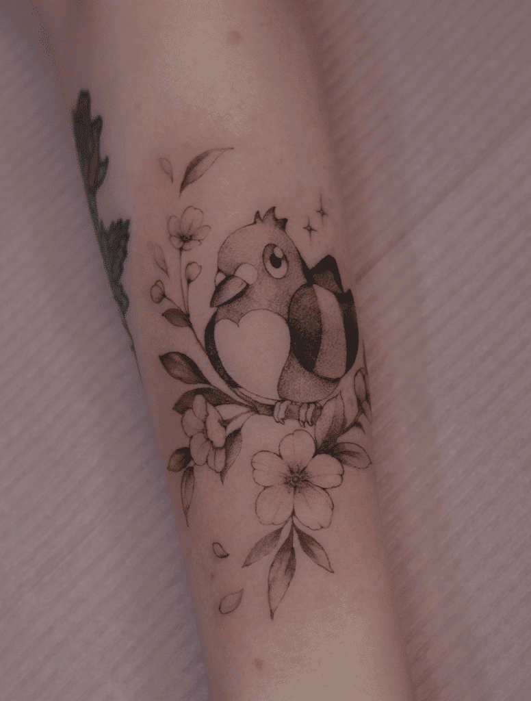 Pidove Floral Unova Pokémon Tattoo