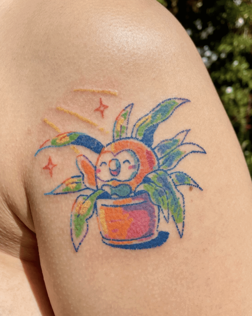 Rowlet Plant Alola Pokémon Tattoo