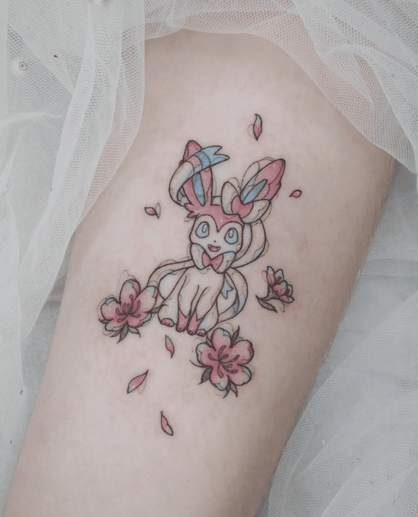 Sylveon Flower Kalos Pokémon Tattoo