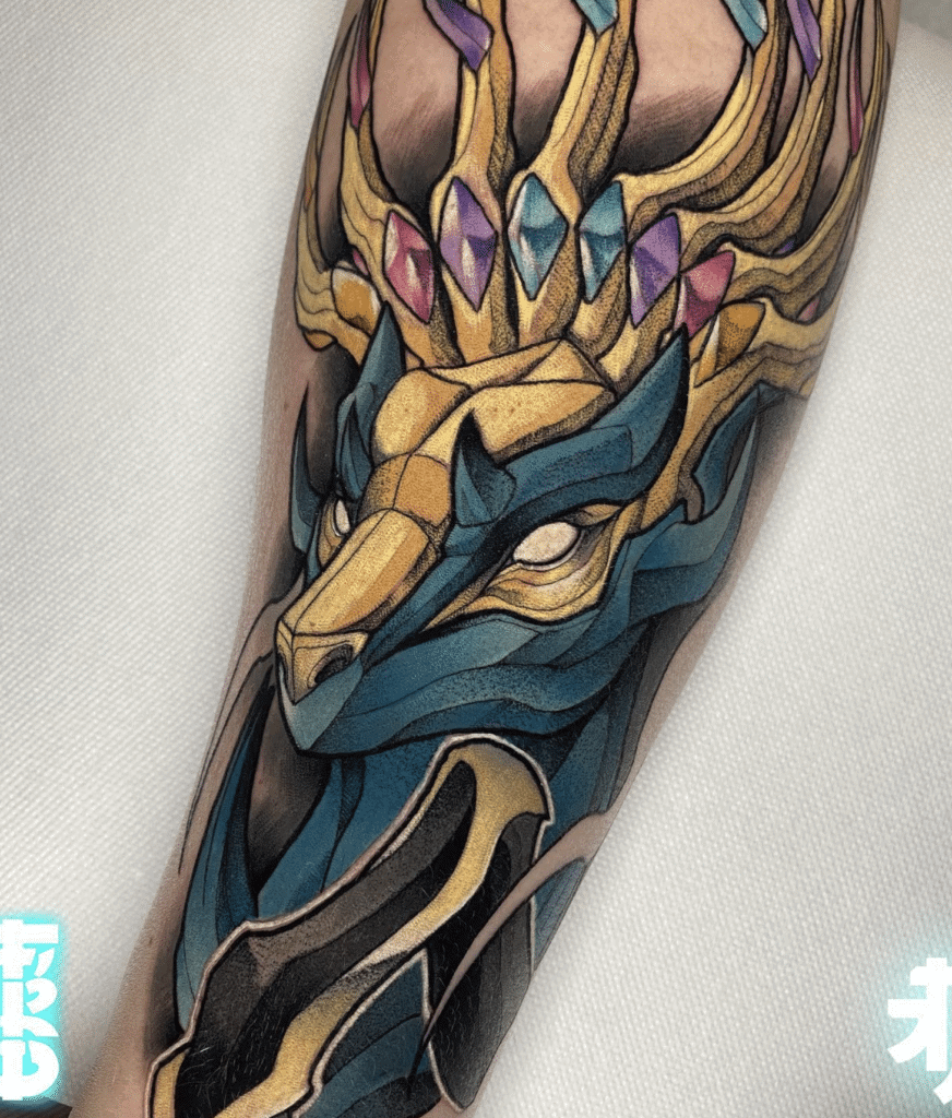 Xerneas realistic Kalos Pokémon Tattoo