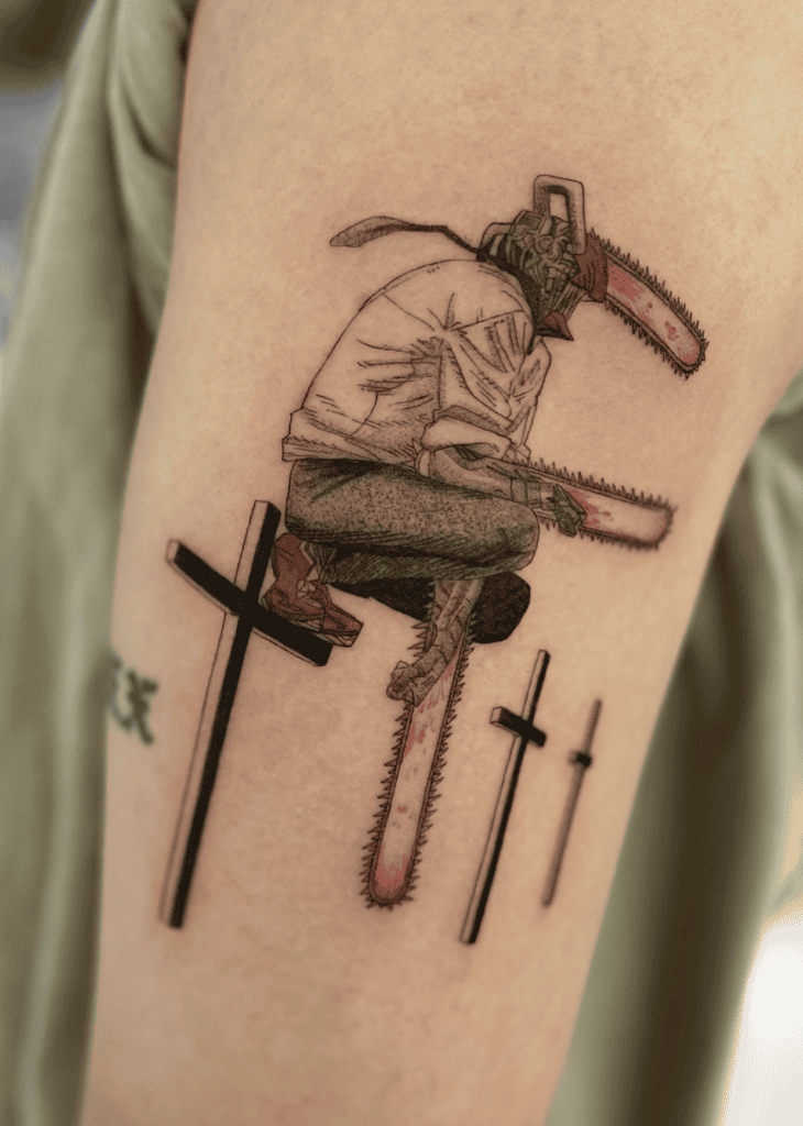 Denji Chainsaw Cross Man Tattoo