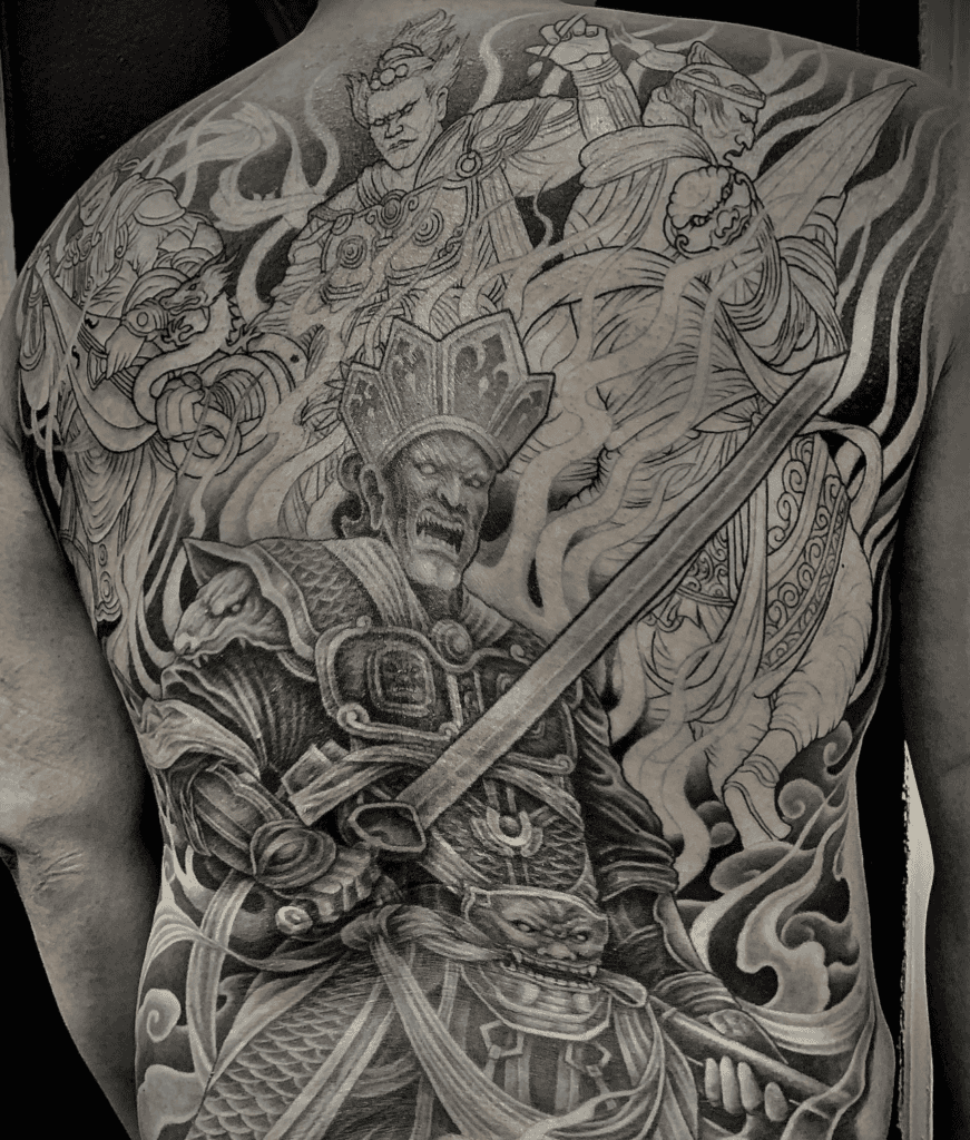 Four Heavenly Kings Back Chinese Mythology Tattoo