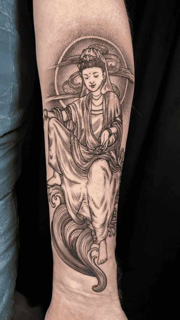 Guan Yin Sit Chinese Mythology Tattoo