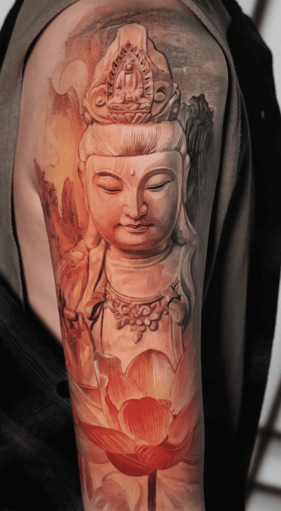 Guan Yin Statue Chinese Mythology Tattoo