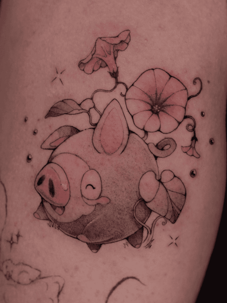 Lechonk Flowers Paldea Pokémon Tattoo