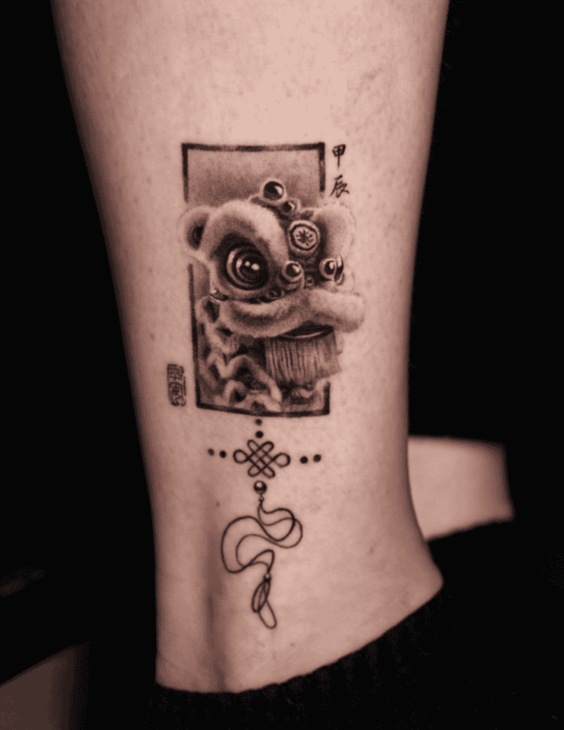 Lion Dance Charm Chinese Mythology Tattoo