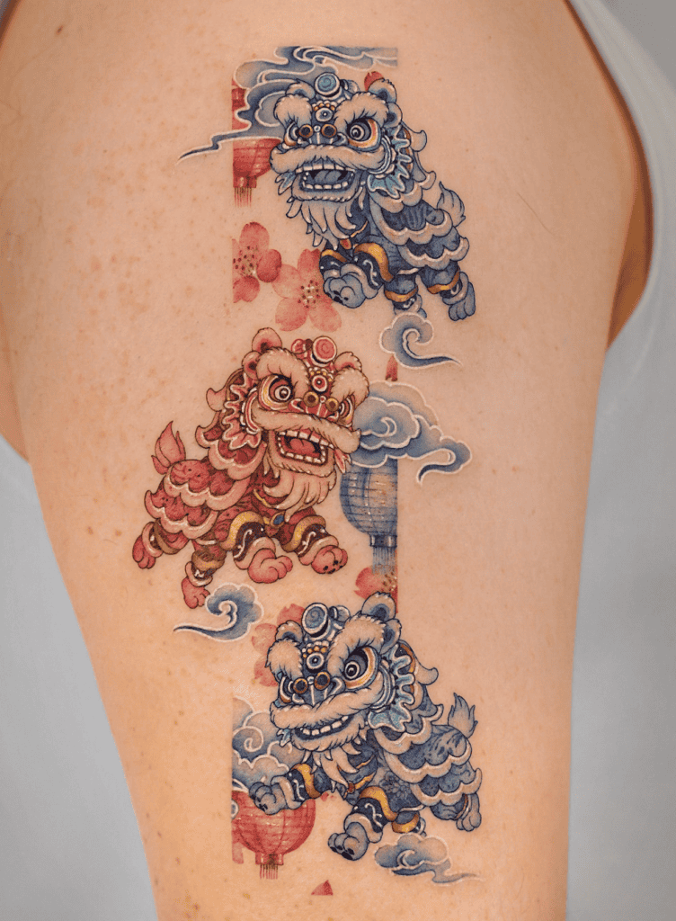 Lion Dance Frame Chinese Mythology Tattoo