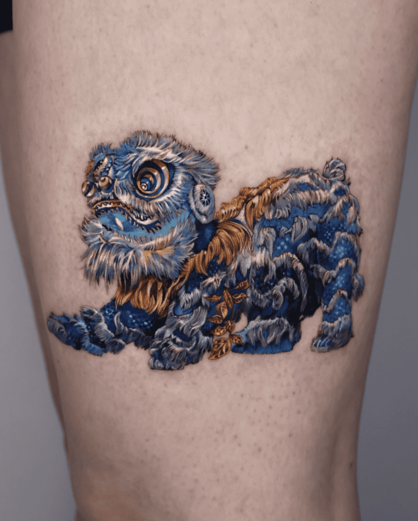 Lion Dance Gold Chinese Mythology Tattoo