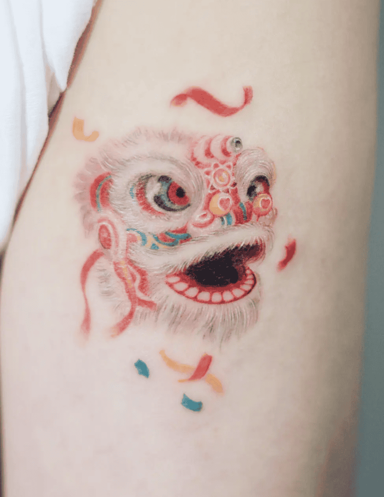 Lion Dance Head Chinese Mythology Tattoo