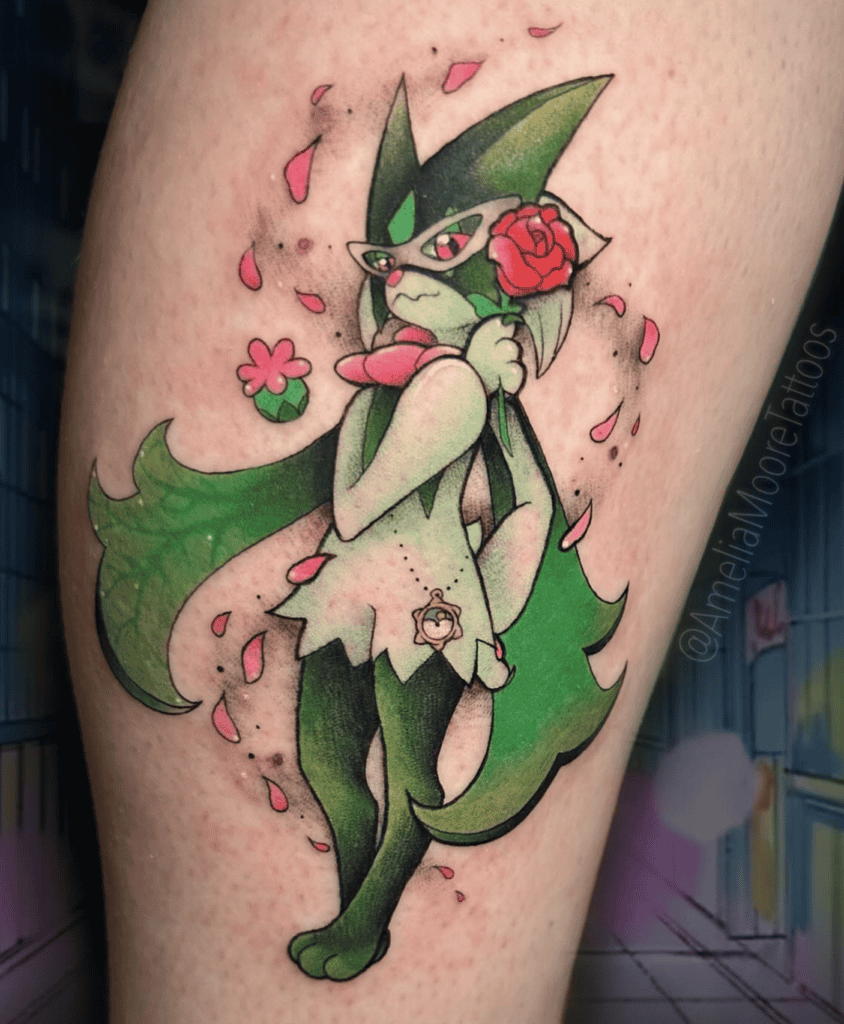 Meowscarada Rose Paldea Pokémon Tattoo