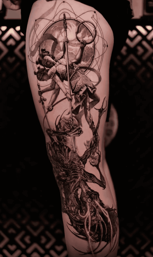 Nezha Battle Chinese Mythology Tattoo