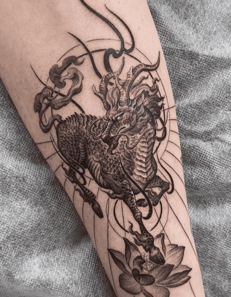Qilin Flower Chinese Mythology Tattoo