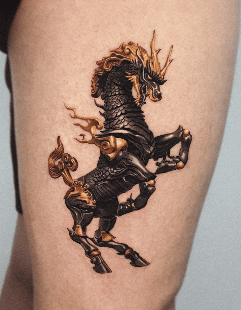 Qilin Gold Chinese Mythology Tattoo