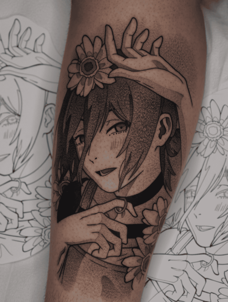 Tattoo of a girl with flowers