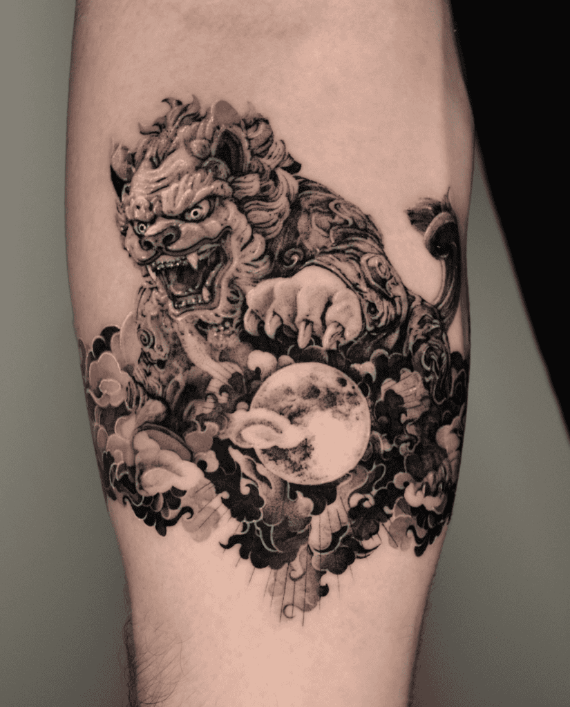 Shíshī Lion Fierce Chinese Mythology Tattoo