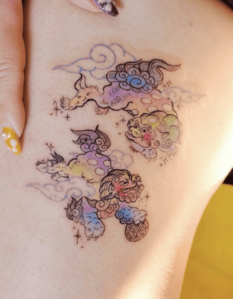 Shíshī Lion Pair Chinese Mythology Tattoo