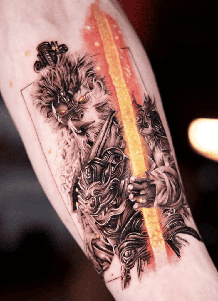 Son Wukong Staff Chinese Mythology Tattoo