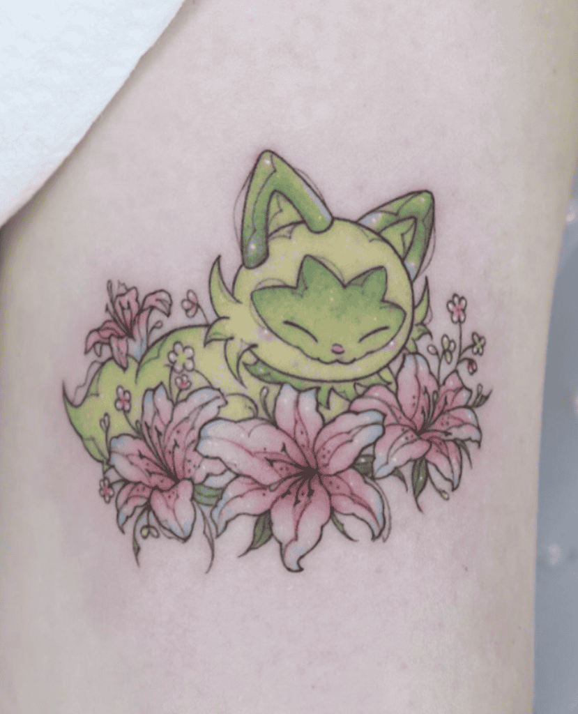 Sprigatito Flowers Paldea Pokémon Tattoo