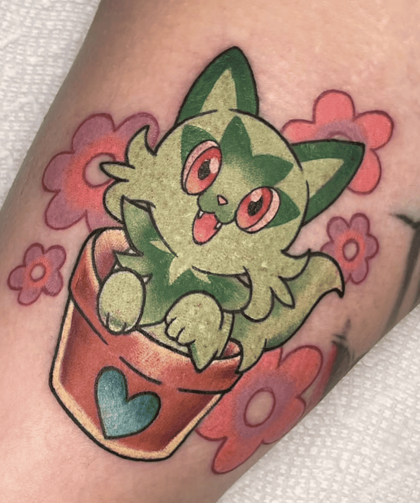 Sprigatito Pot Paldea Pokémon Tattoo