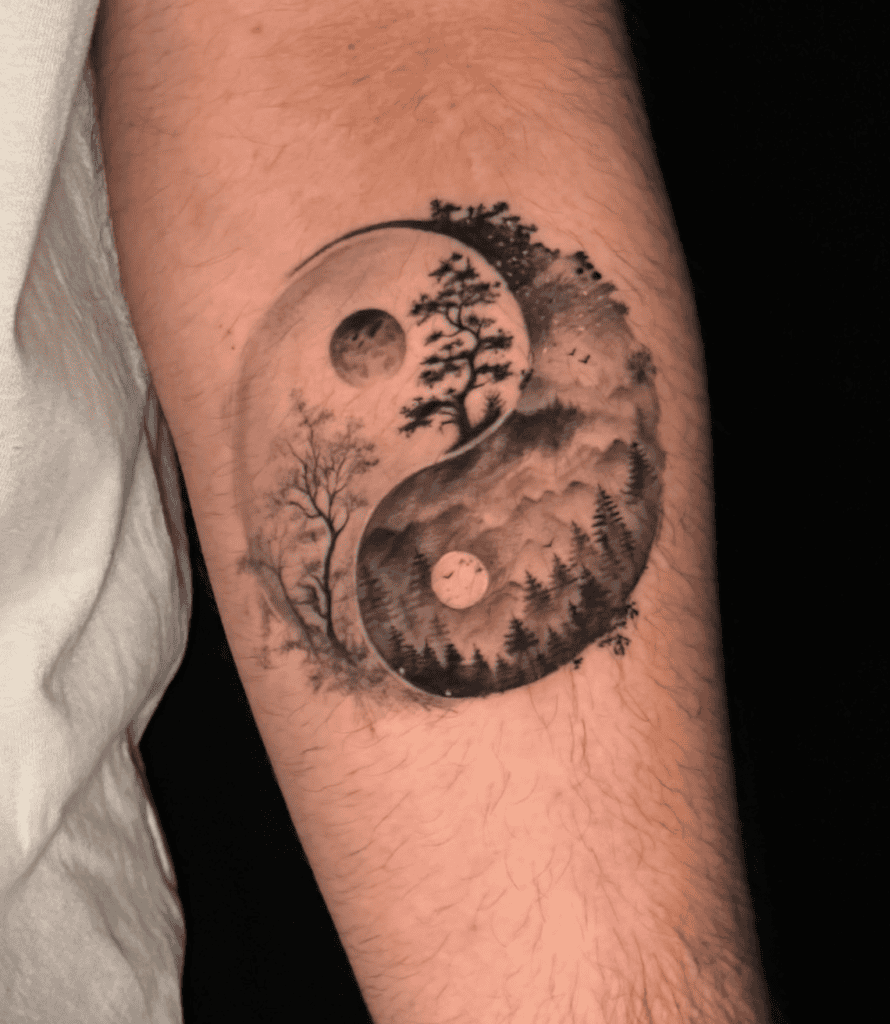Yin Yang Forest Chinese Mythology Tattoo