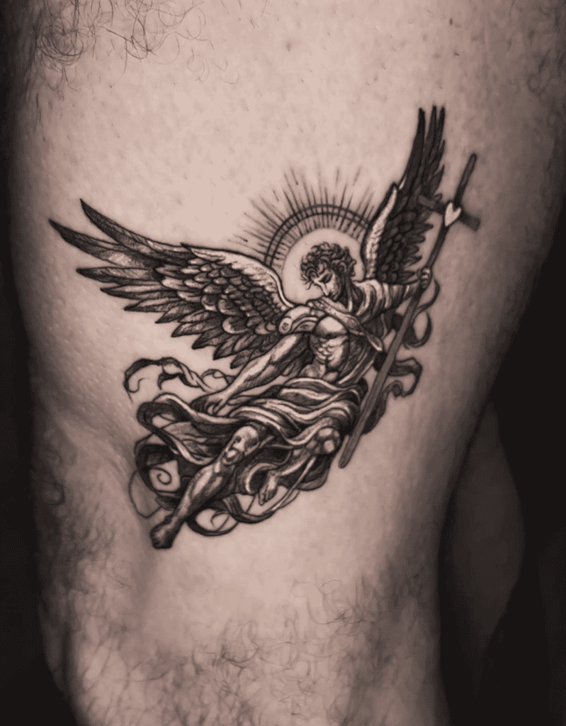 Archangel Uriel Cross Christian Mythology Tattoo