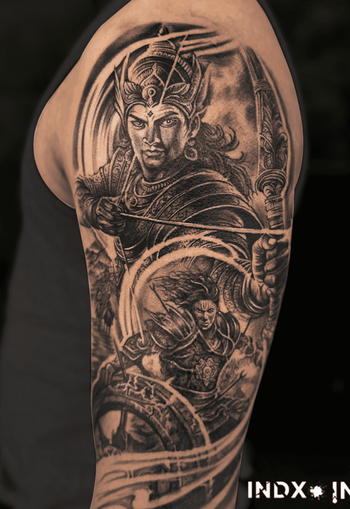Arjuna Battle Hindu Mythology Tattoo